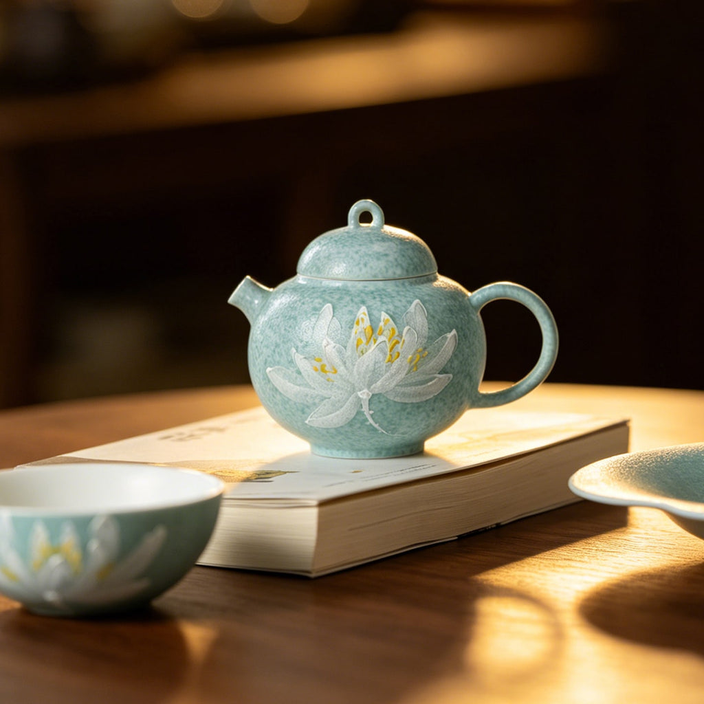 Lake Blue Moonlit White Lotus Full Moon Teapot — view 4