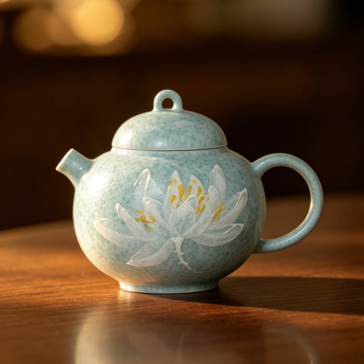 Lake Blue Moonlit White Lotus Full Moon Teapot — view 5