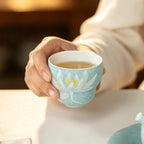 Lake Blue Moonlit White Lotus Gourd Tasting Cup — view 2