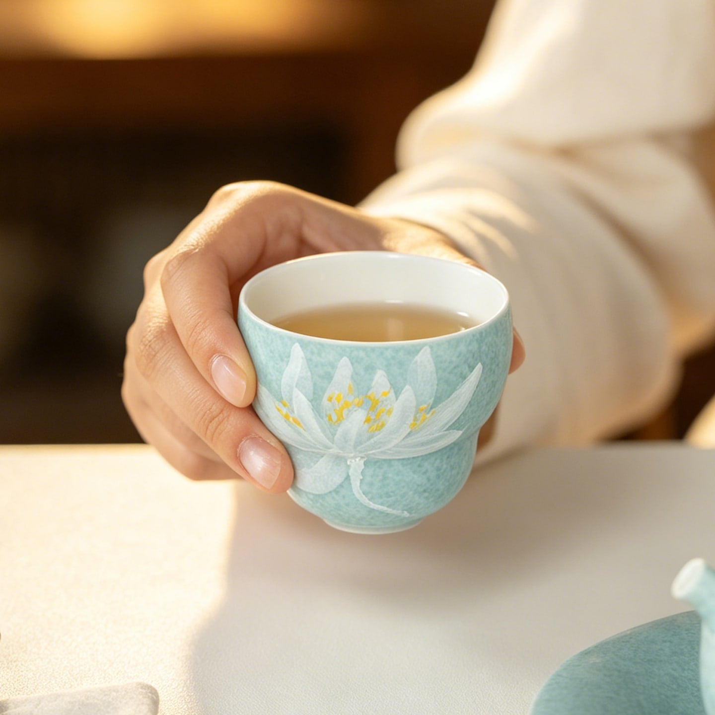 Lake Blue Moonlit White Lotus Gourd Tasting Cup — view 2