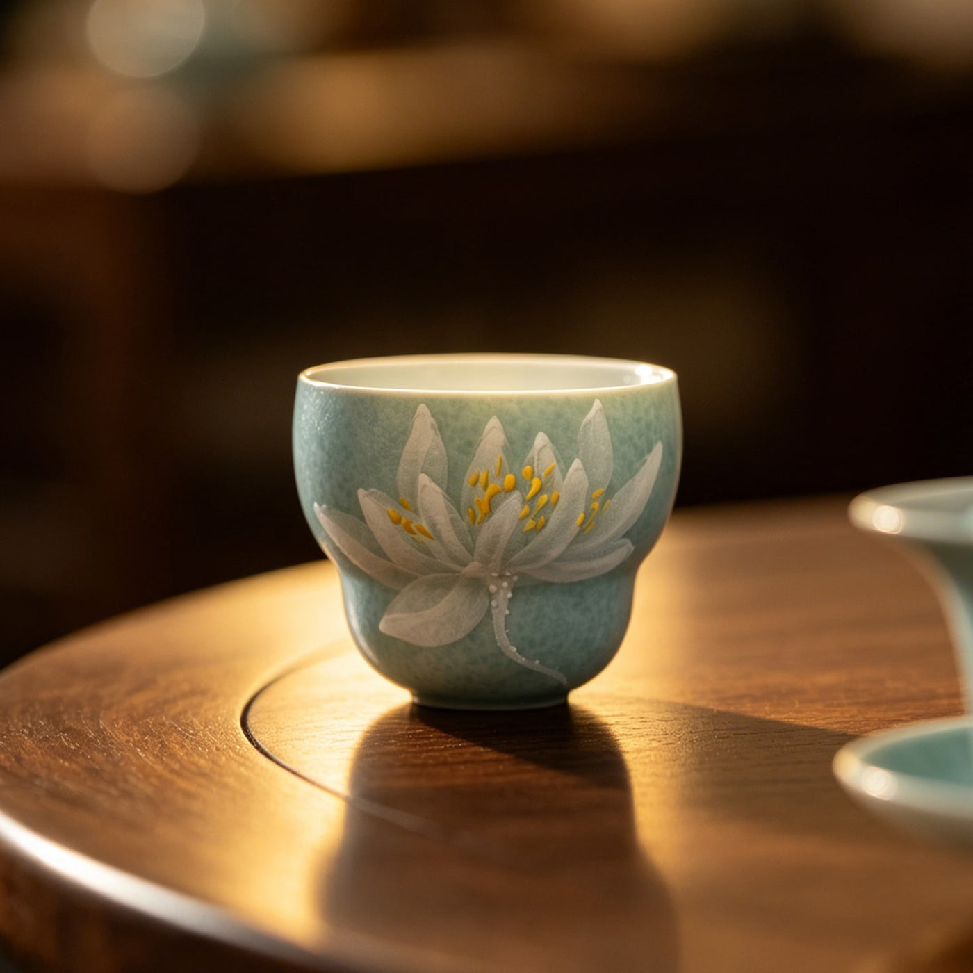 Lake Blue Moonlit White Lotus Gourd Tasting Cup