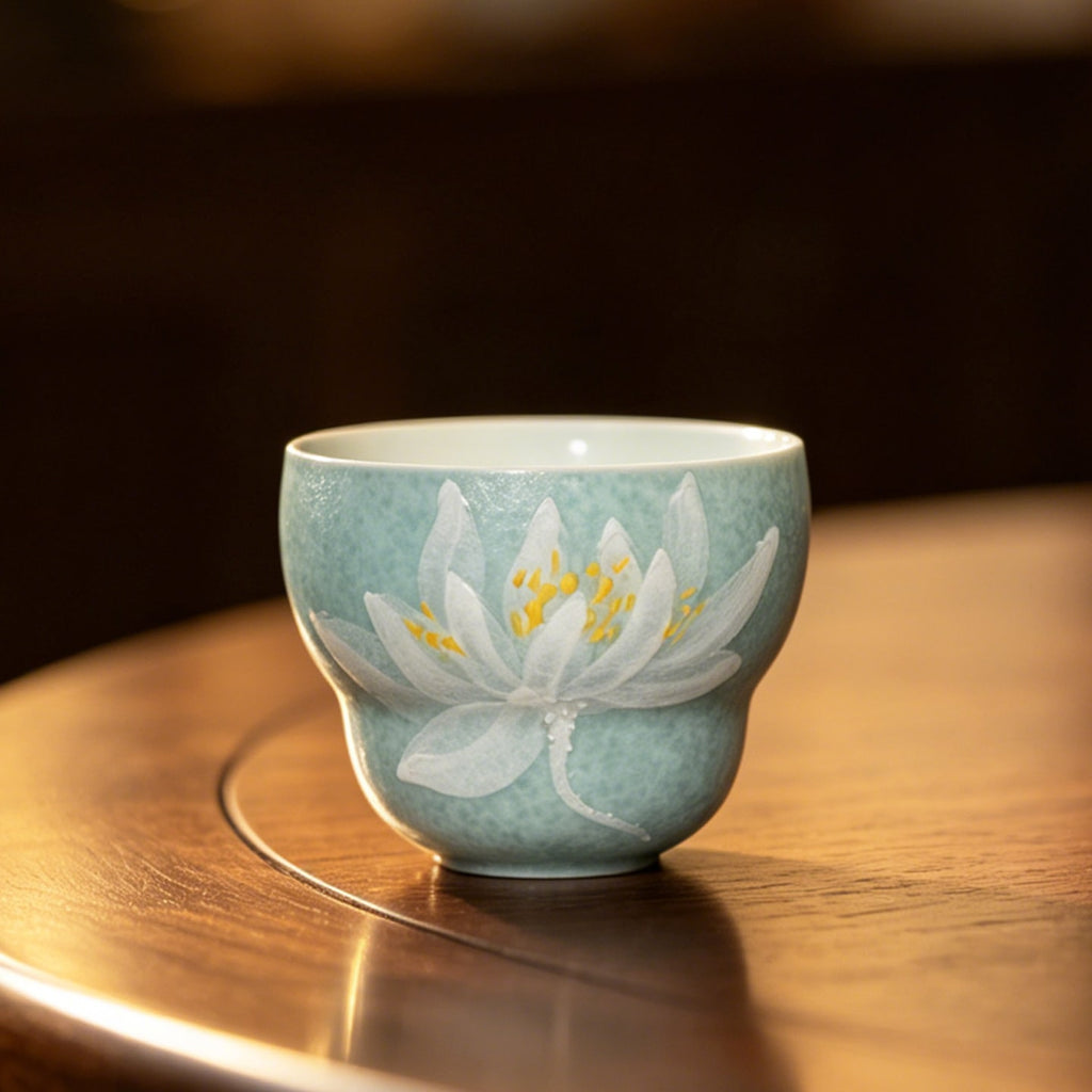 Lake Blue Moonlit White Lotus Gourd Tasting Cup — view 5