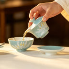 Lake Blue Moonlit White Lotus Horseshoe Three-Piece Gaiwan — view 2