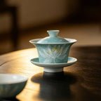 Lake Blue Moonlit White Lotus Horseshoe Three-Piece Gaiwan — view 4
