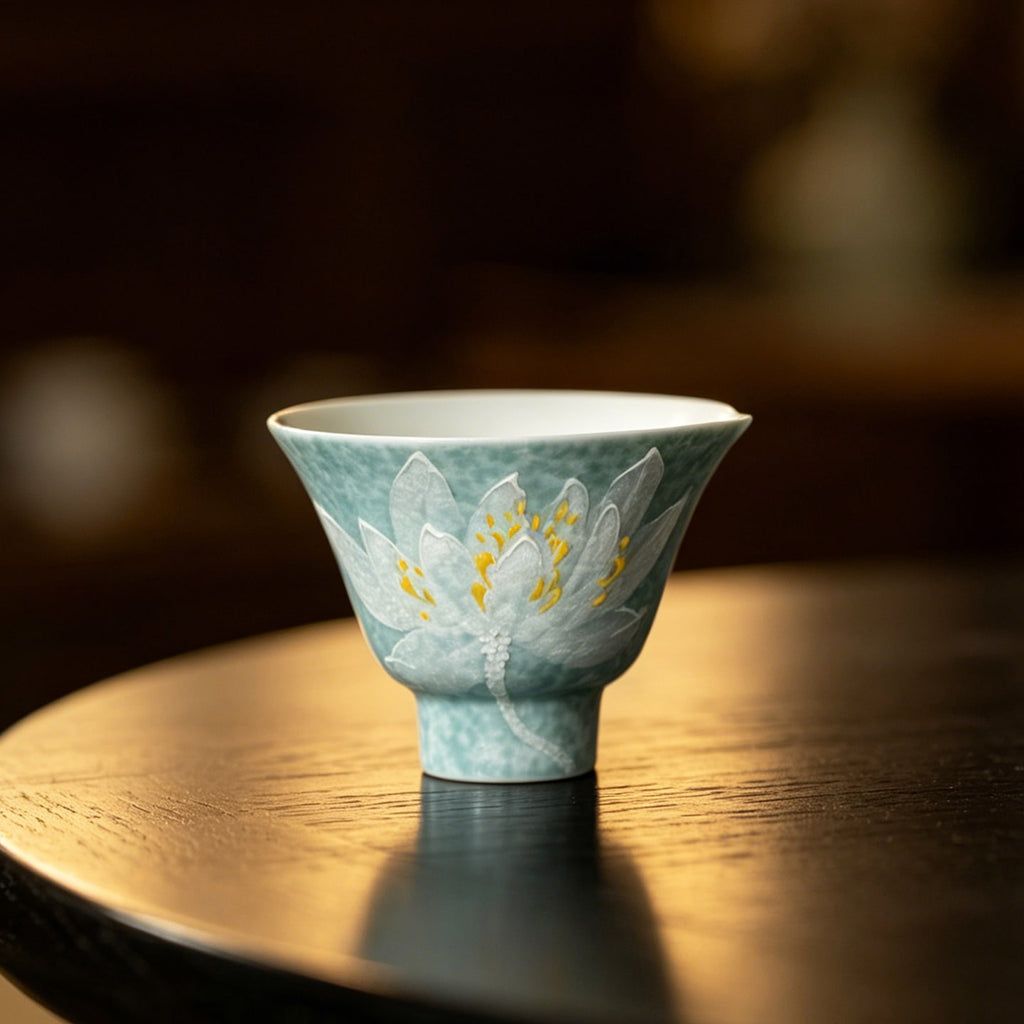 Lake Blue Moonlit White Lotus Pear-Cloud High-Footed Tasting Cup — view 5