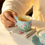 Lake Blue Trailing Rose Butterfly Handle Tasting Cup — view 2