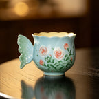 Lake Blue Trailing Rose Butterfly Handle Tasting Cup — view 5