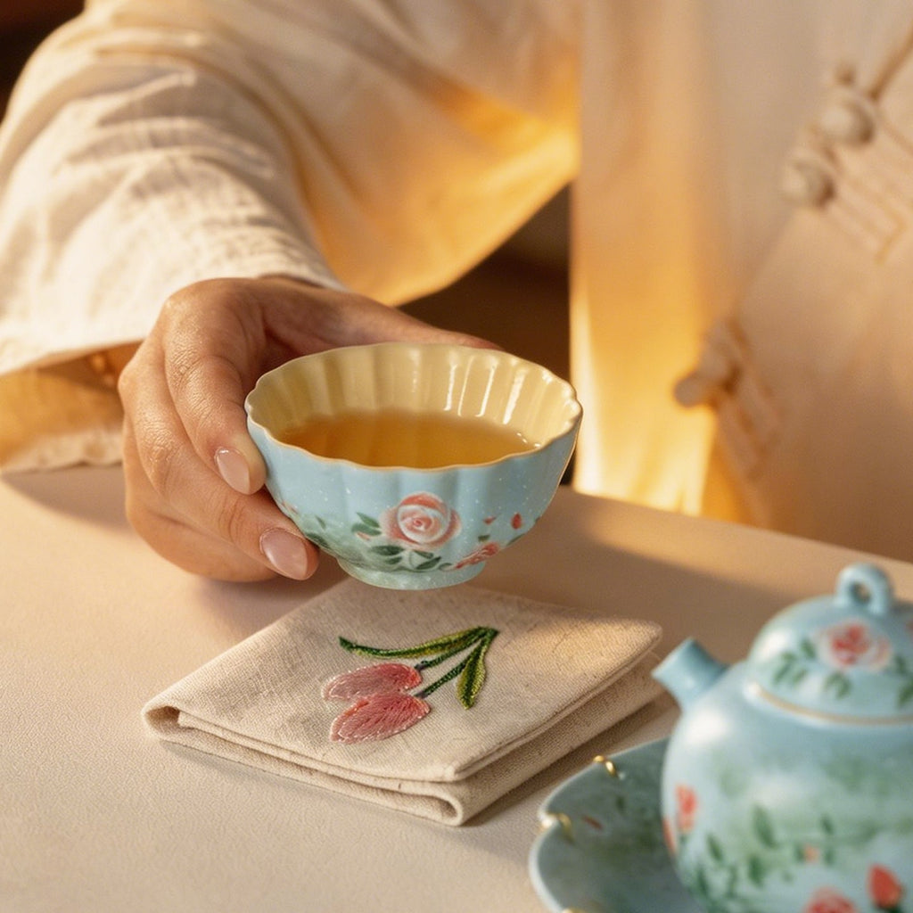 Lake Blue Trailing Rose Chrysanthemum Tasting Cup — view 2