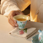 Lake Blue Trailing Rose Flowing Cloud Petal-Rim Tasting Cup — view 2