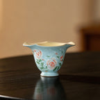 Lake Blue Trailing Rose Flowing Cloud Petal-Rim Tasting Cup — view 5