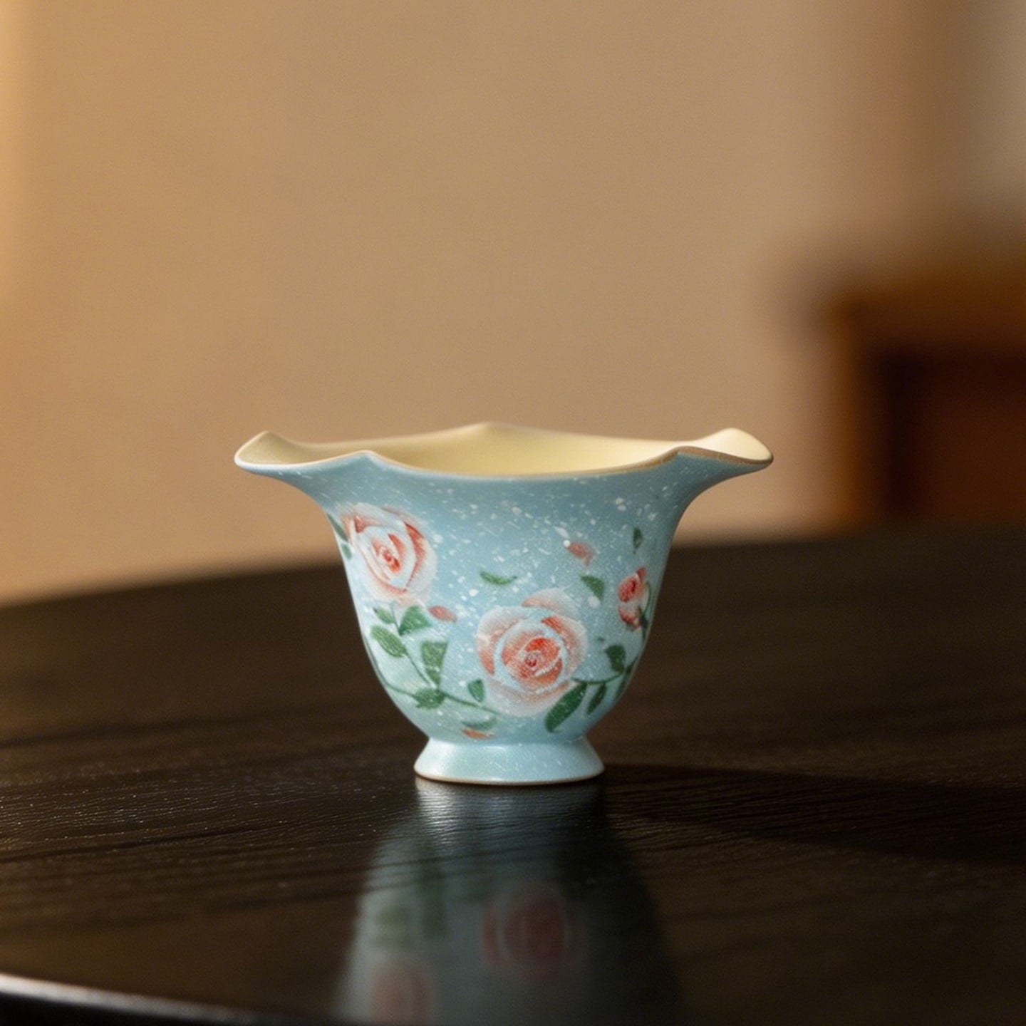 Lake Blue Trailing Rose Flowing Cloud Petal-Rim Tasting Cup — view 5