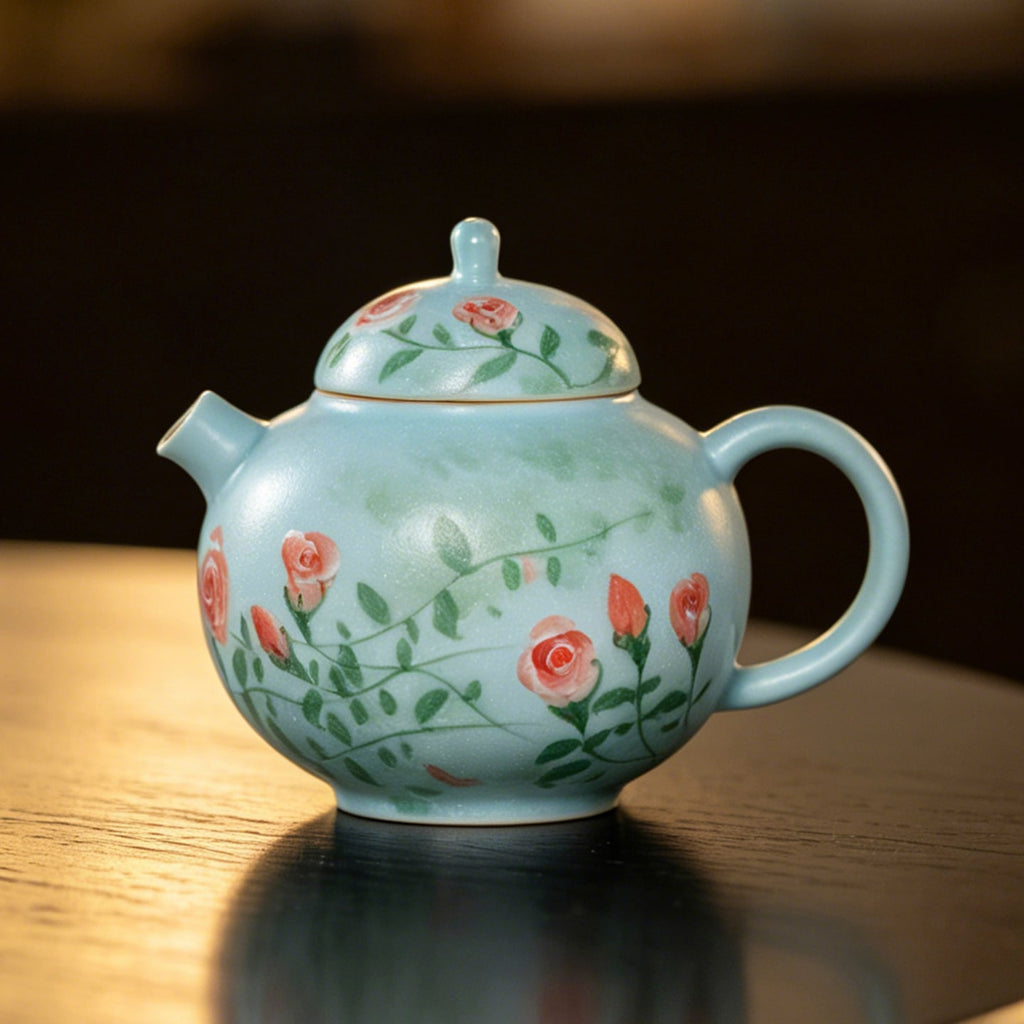 Lake Blue Trailing Rose Full Moon Teapot — view 5