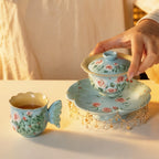 Lake Blue Trailing Rose Gilded-Fringe Pot Rest — view 2