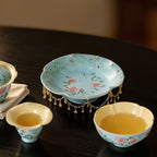 Lake Blue Trailing Rose Gilded-Fringe Pot Rest — view 3