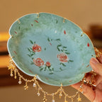 Lake Blue Trailing Rose Gilded-Fringe Pot Rest — view 5