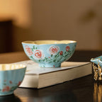 Lake Blue Trailing Rose Wide Petal-Rim Tasting Cup — view 4