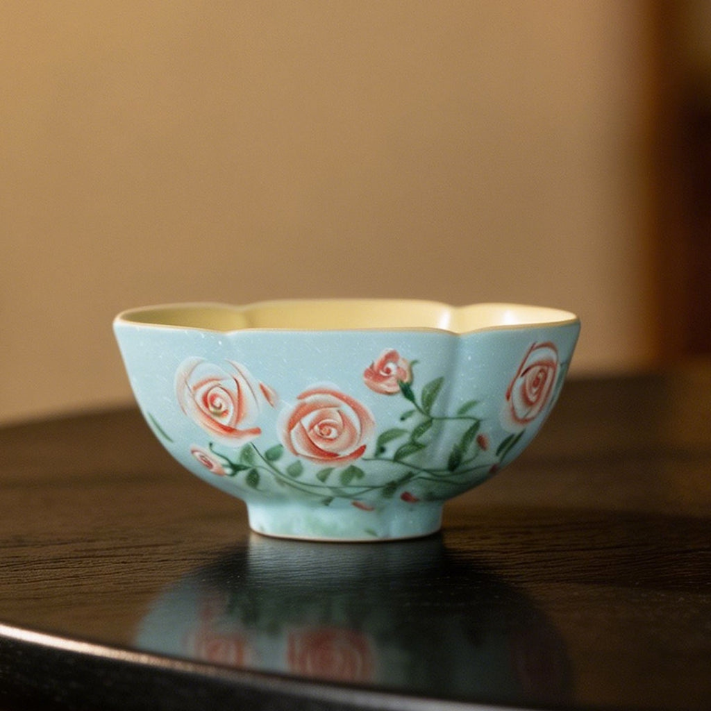 Lake Blue Trailing Rose Wide Petal-Rim Tasting Cup — view 5