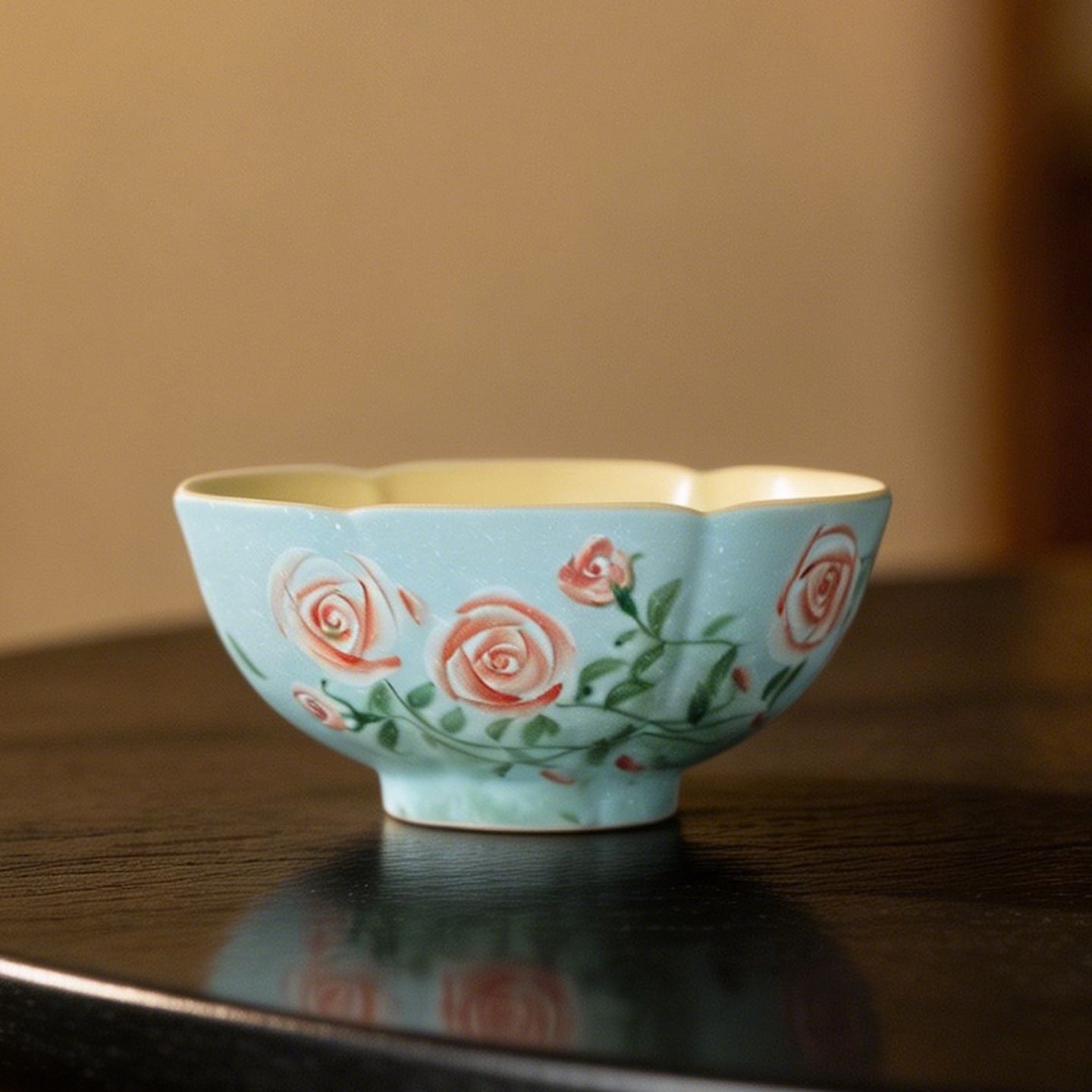 Lake Blue Trailing Rose Wide Petal-Rim Tasting Cup — view 5