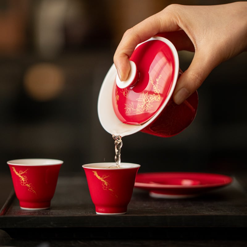 Lang Red Yiwen Three-Pattern Gaiwan