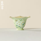 Meadow Green Hand-Painted Daisy Flowing Cloud Petal-Rim Tasting Cup — view 2