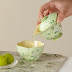 Meadow Green Hand-Painted Daisy High-Footed Petal-Rim Gaiwan — view 4