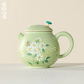 Meadow Green Hand-Painted Daisy Rounded Dumpling Teapot — view 2