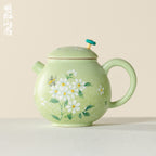 Meadow Green Hand-Painted Daisy Rounded Dumpling Teapot — view 2