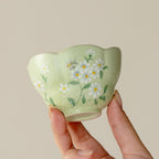 Meadow Green Hand-Painted Daisy Withered Lotus Tasting Cup — view 3