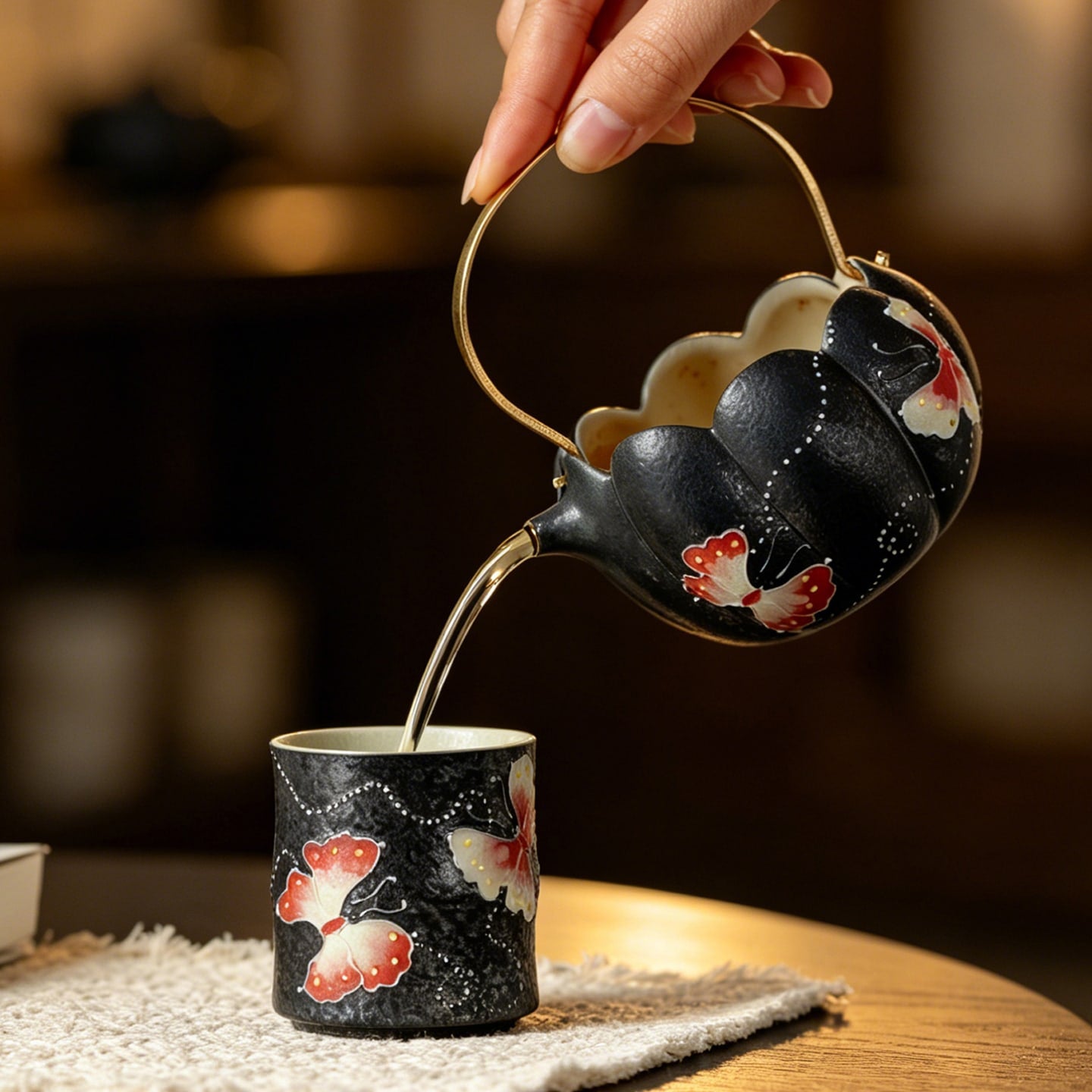 Midnight Black Zhuangzi's Butterfly Dream Clear Harmony Bail-Handle Fairness Pitcher — view 2