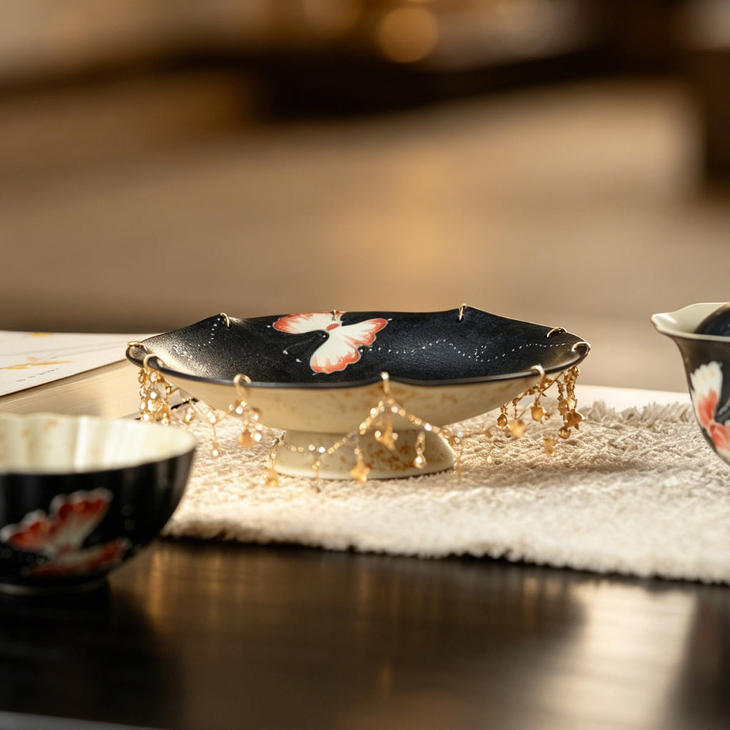 Midnight Black Zhuangzi's Butterfly Dream Gilded-Fringe Pot Rest — view 3