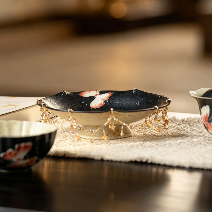 Midnight Black Zhuangzi's Butterfly Dream Gilded-Fringe Pot Rest — view 3