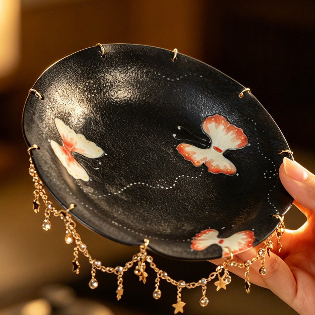 Midnight Black Zhuangzi's Butterfly Dream Gilded-Fringe Pot Rest — view 5