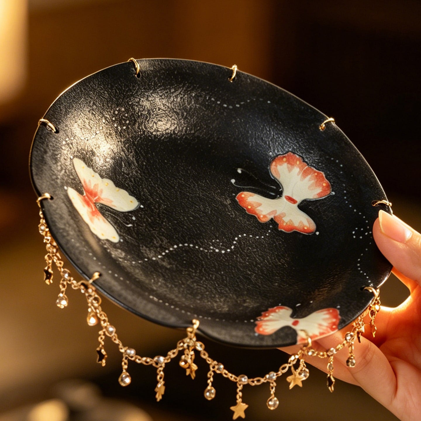 Midnight Black Zhuangzi's Butterfly Dream Gilded-Fringe Pot Rest — view 5