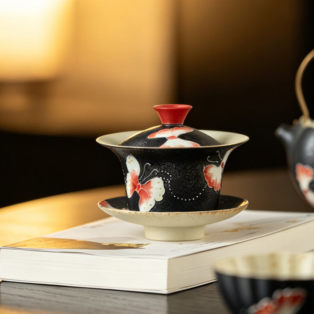 Midnight Black Zhuangzi's Butterfly Dream Horseshoe Three-Piece Gaiwan — view 4