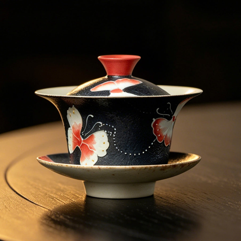 Midnight Black Zhuangzi's Butterfly Dream Horseshoe Three-Piece Gaiwan — view 5