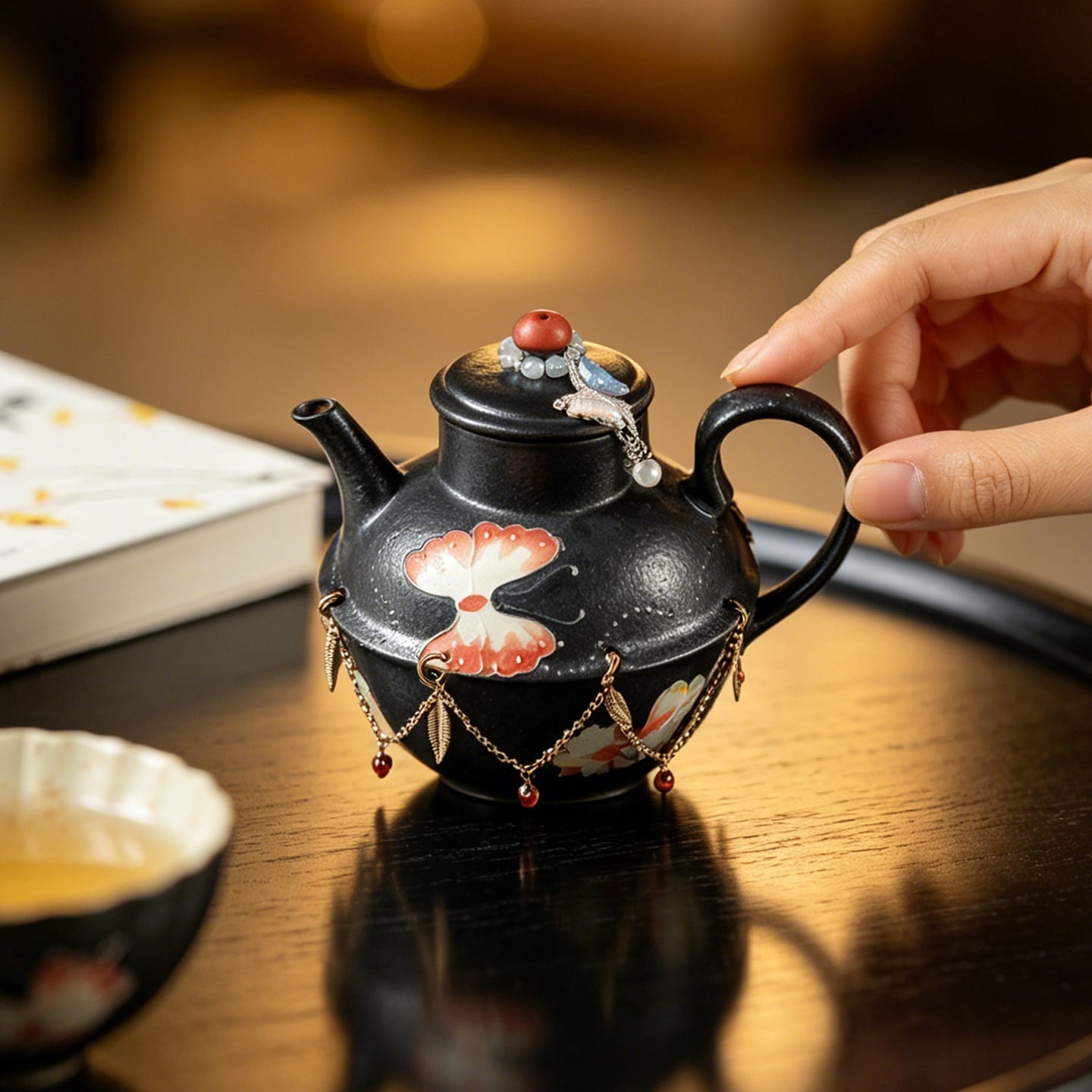 Midnight Black Zhuangzi's Butterfly Dream Islet Teapot