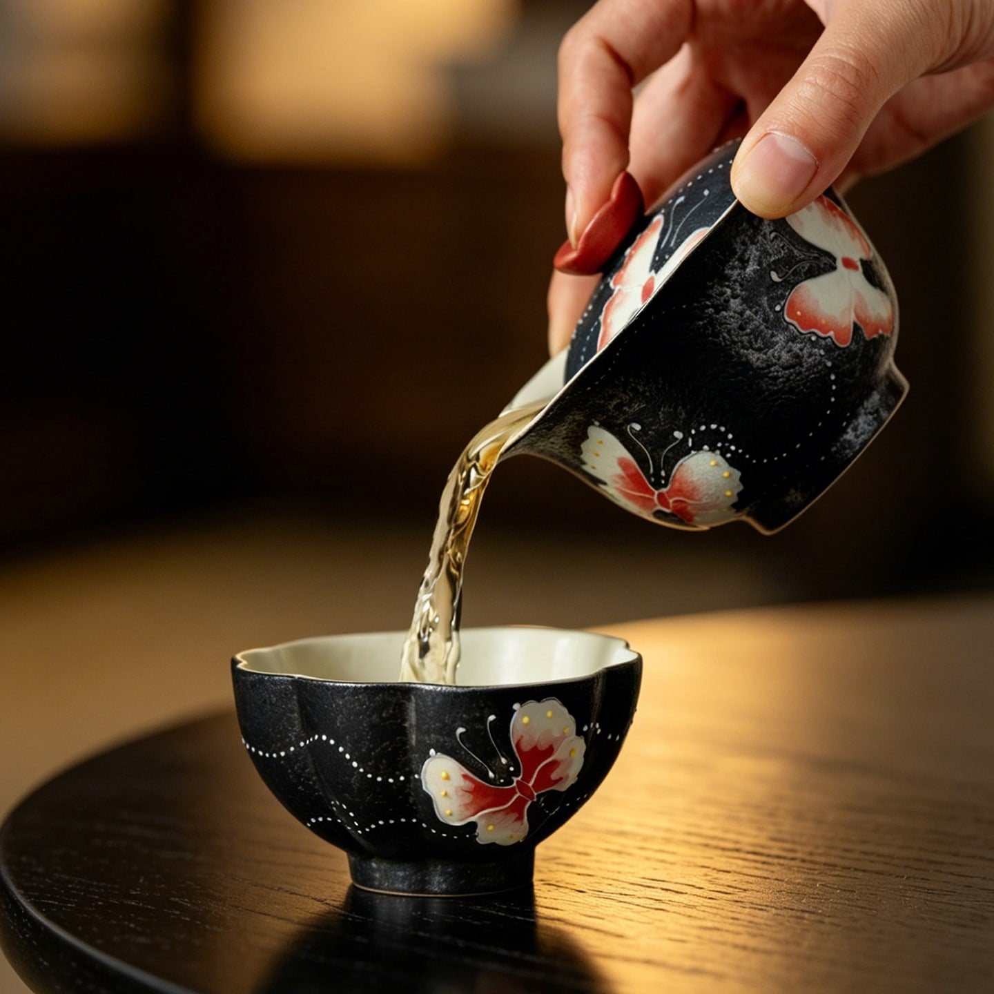 Midnight Black Zhuangzi's Butterfly Dream Lotus Flared-Rim Gaiwan — view 2