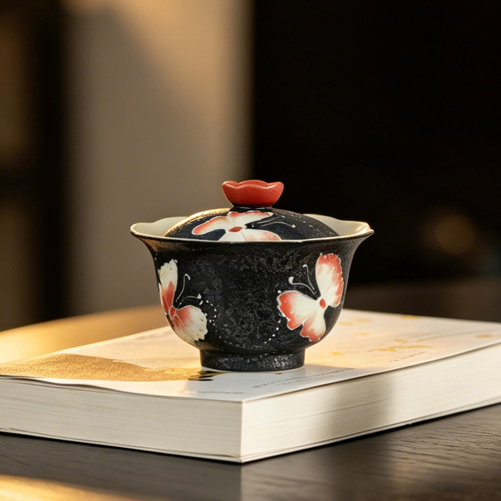 Midnight Black Zhuangzi's Butterfly Dream Lotus Flared-Rim Gaiwan — view 4
