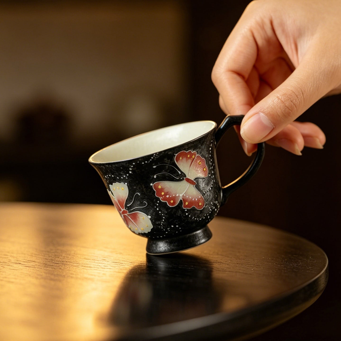 Midnight Black Zhuangzi's Butterfly Dream Round Handle Tasting Cup — view 2