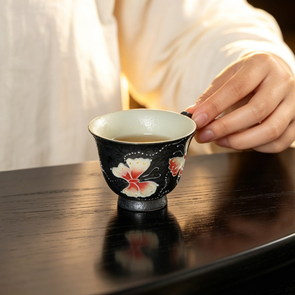 Midnight Black Zhuangzi's Butterfly Dream Round Handle Tasting Cup — view 3