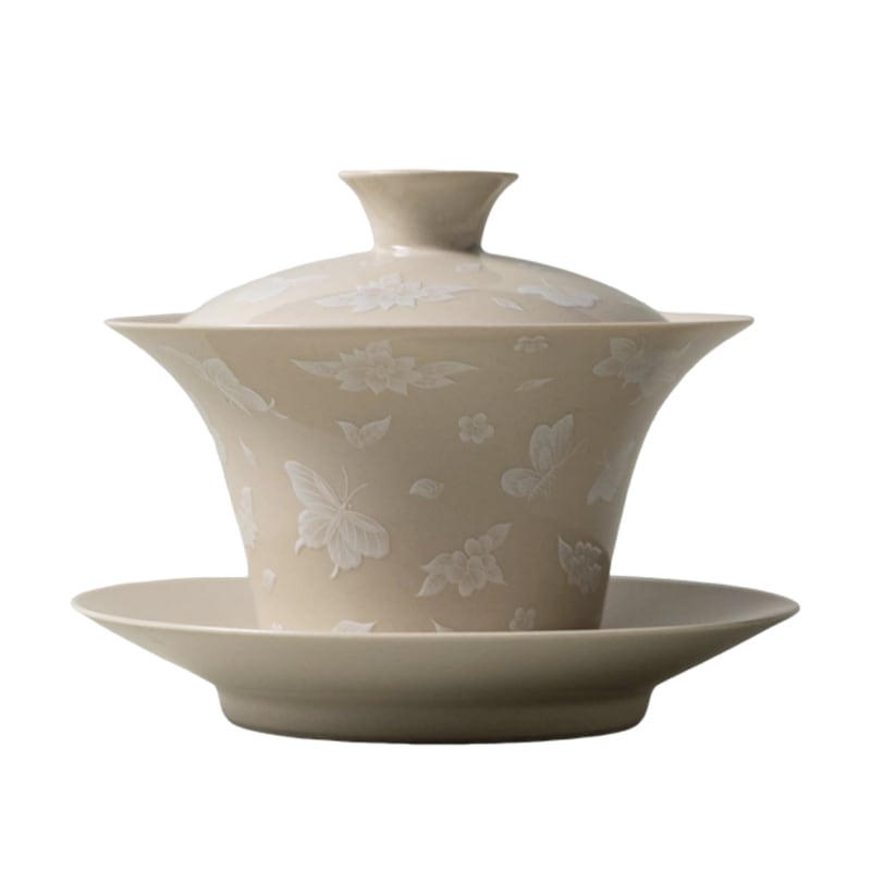 Pale Ash Butterfly Meadow Three-Piece Horseshoe Gaiwan — view 1