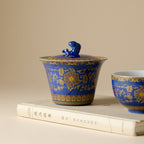 Qingding Gold Floral Gaiwan detail view