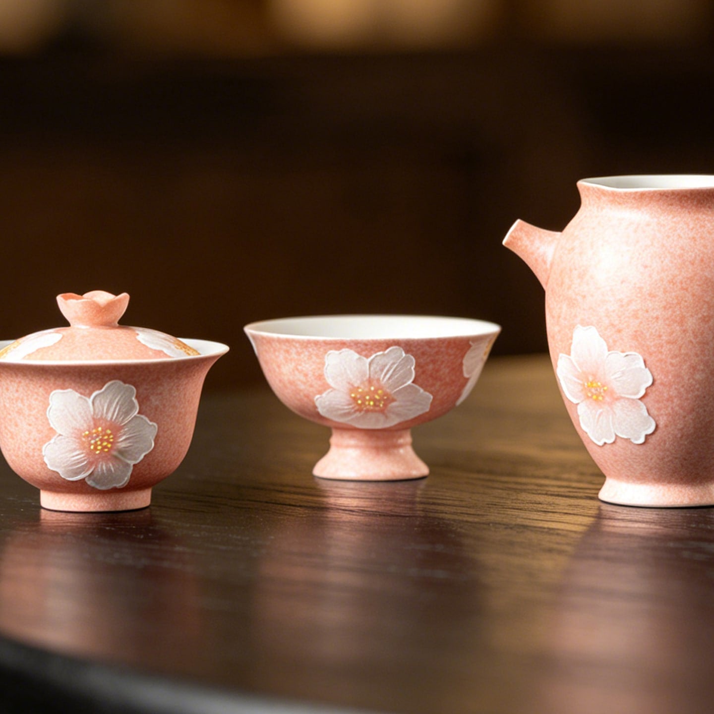 Sakura Pink White Camellia Distant Calm High-Footed Tasting Cup