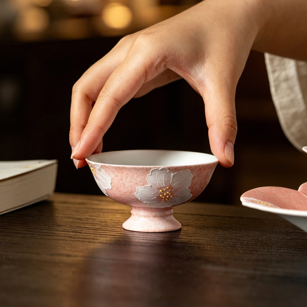 Sakura Pink White Camellia Distant Calm High-Footed Tasting Cup — view 4