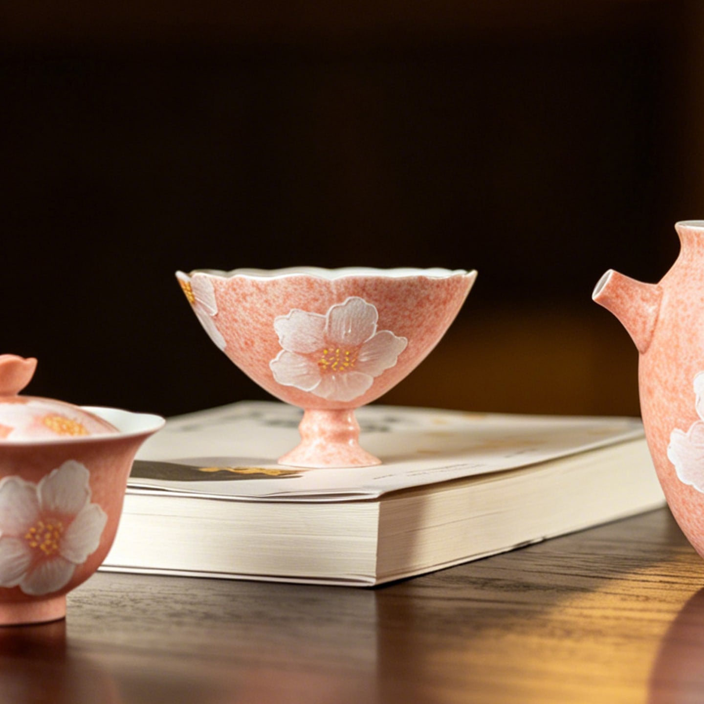 Sakura Pink White Camellia Evening Grain High-Footed Tasting Cup