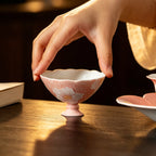 Sakura Pink White Camellia Evening Grain High-Footed Tasting Cup — view 4
