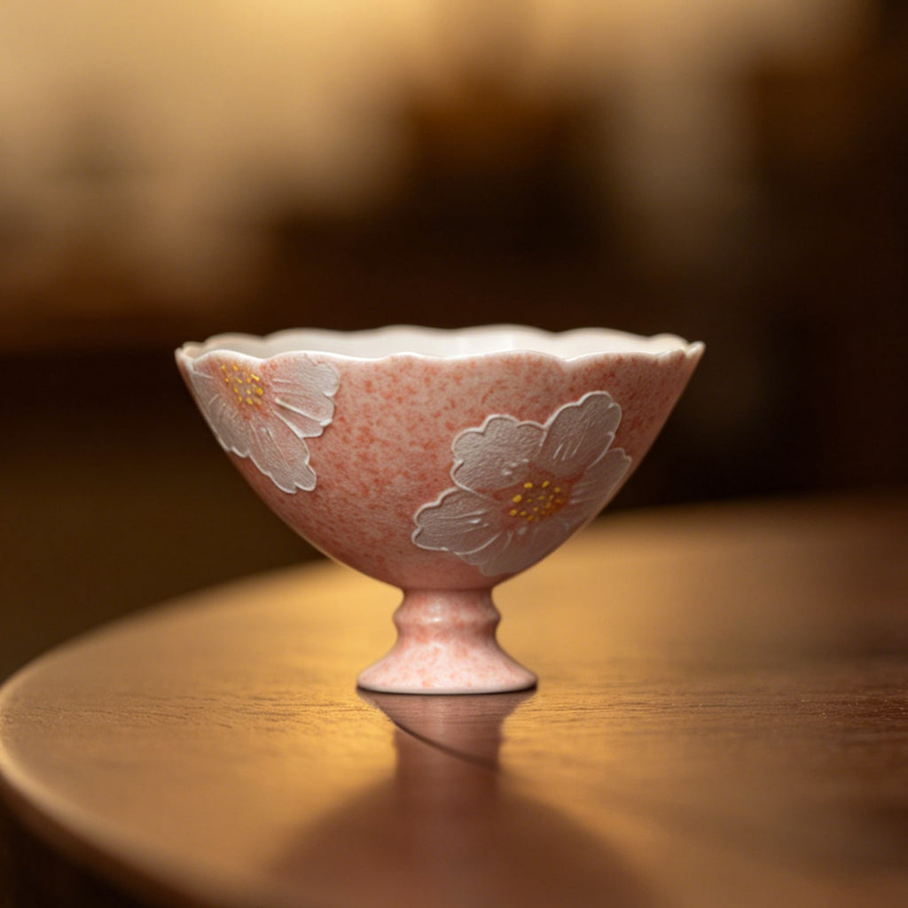 Sakura Pink White Camellia Evening Grain High-Footed Tasting Cup — view 5