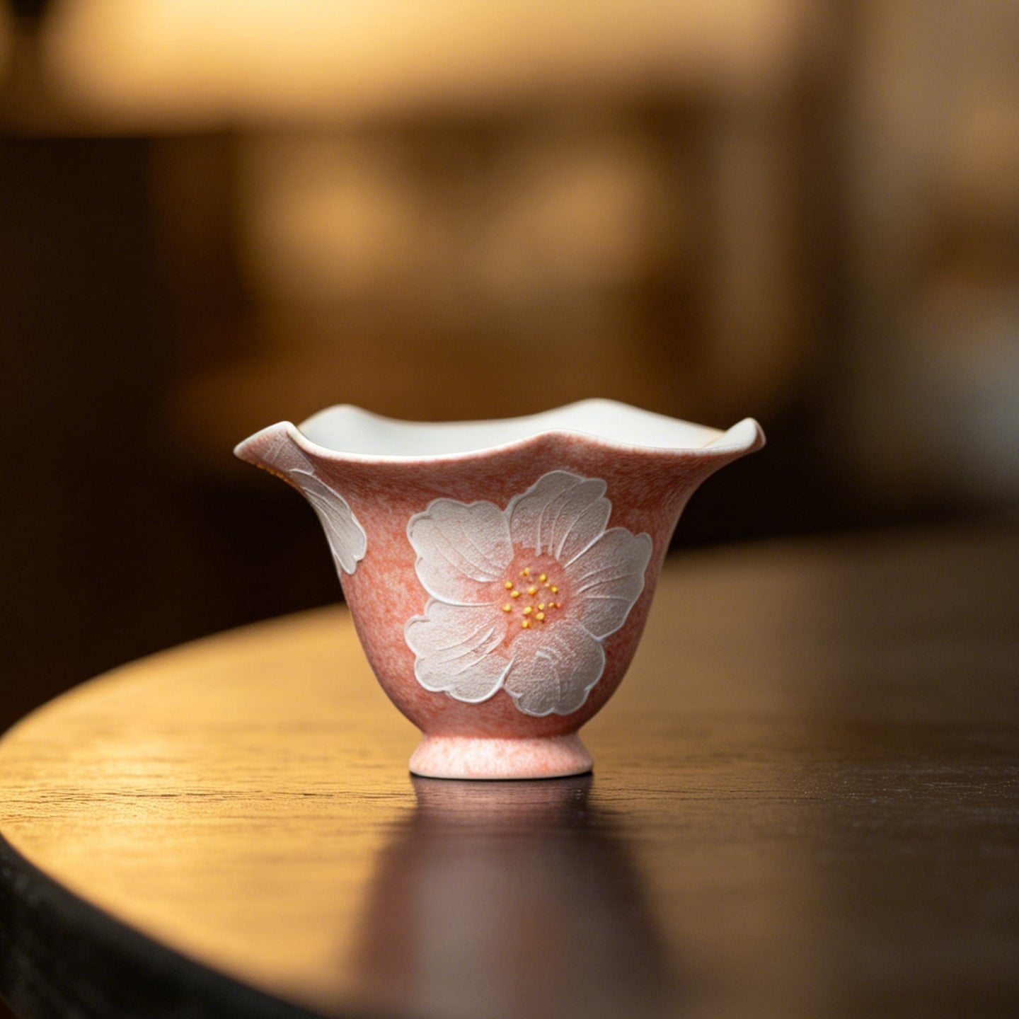Sakura Pink White Camellia Flowing Cloud Petal-Rim Tasting Cup — view 5
