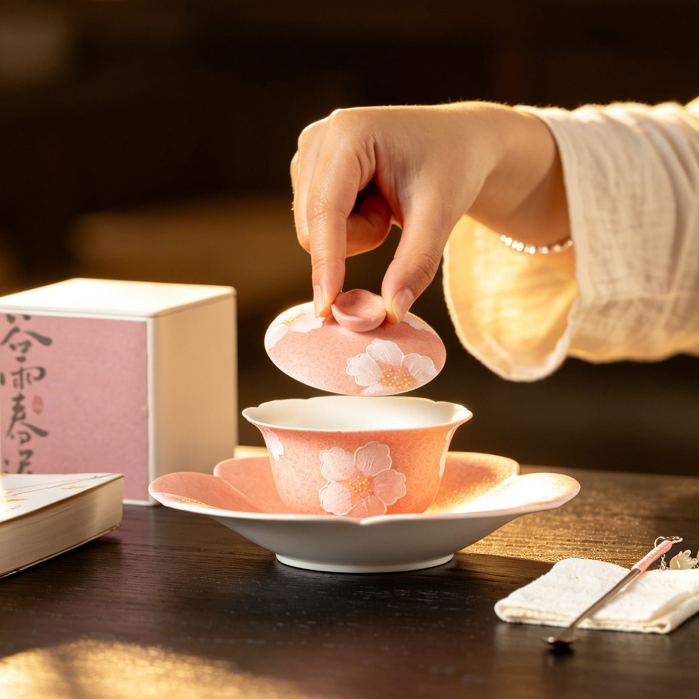Sakura Pink White Camellia Lotus Flared-Rim Gaiwan — view 4