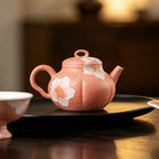 Sakura Pink White Camellia Melon-Ribbed Teapot — view 3
